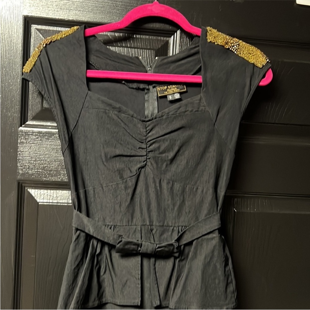 Stop Staring vintage inspired pinup retro Elegant Black Peplum Dress - Picture 4 of 15